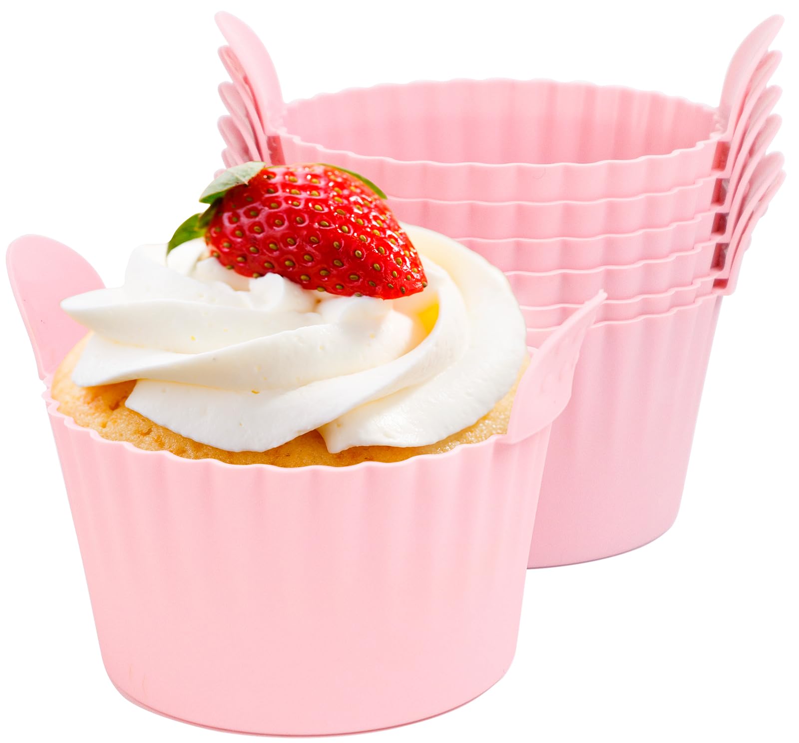 Bakecat Pink Silicone Reusable Air Fryer Muffin Cases (Pack of 6) for Everyday Baking and Casual Gathering