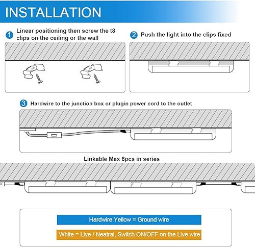 Miniatura 7 de SHOPLED Luz LED de tienda de 4 pies, 36 W, 4680 lúmenes, 6000 K, blanco frío, forma de V, luces LED T8 enlazables de 4 pies, luces LED de taller