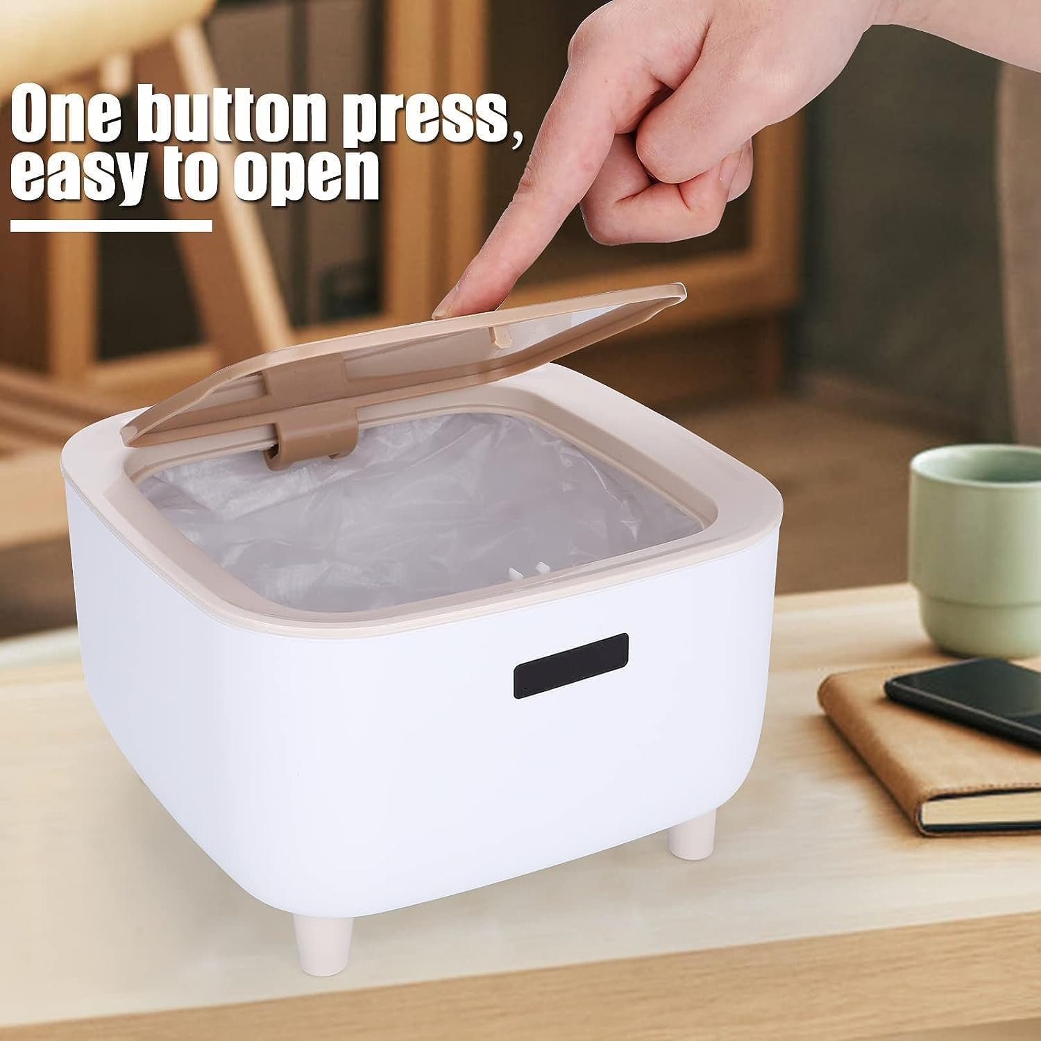 Azcona Mini Desktop Dustbin, Trash Can Plastic Swing Lid Storage Bin with Lid Removable Trash Can Suitable for Small on Kitchen Countertops - 1pcs Multicolor. 2