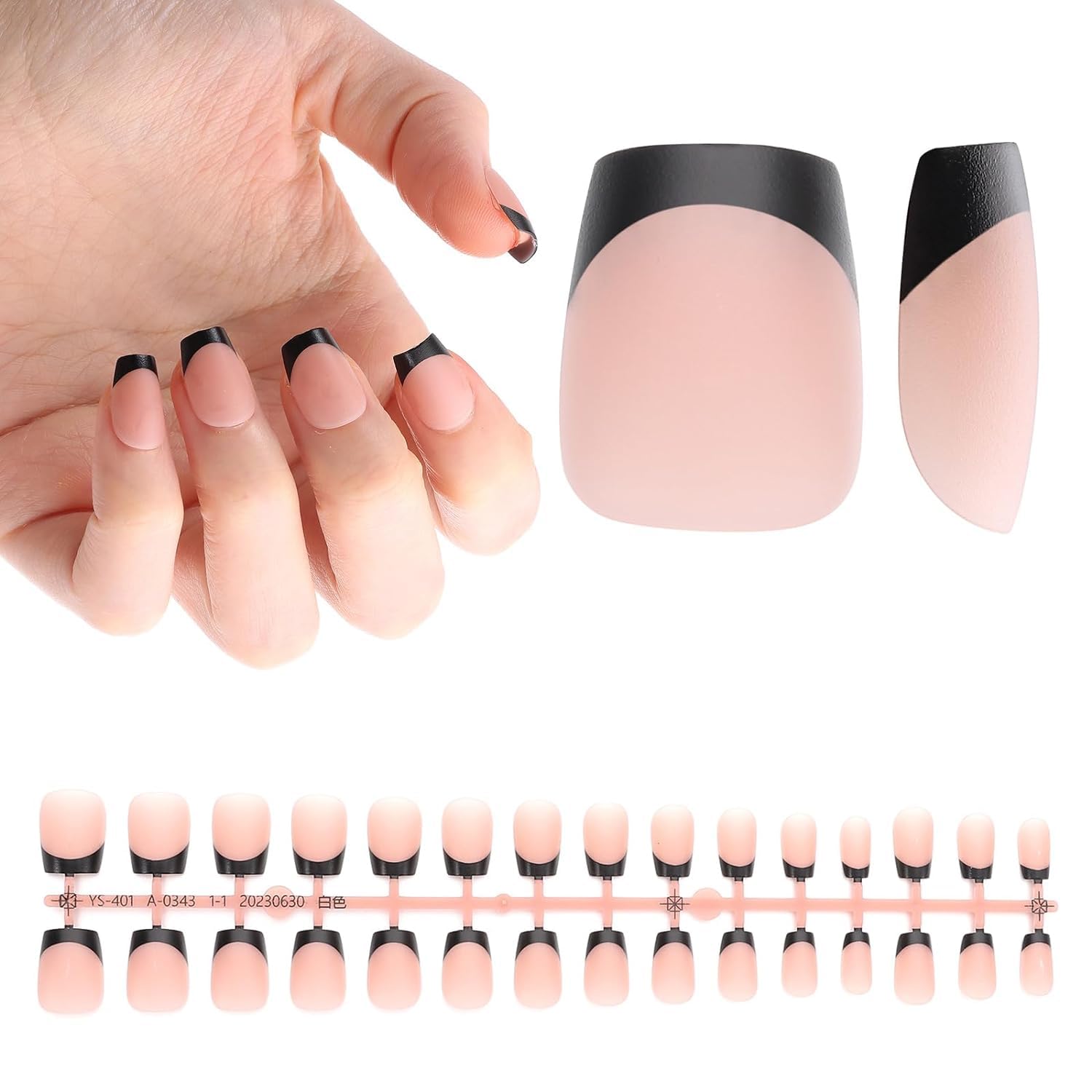 French Tips Gel x Nail Tips, 240 pezzi Unghie finte pre-applicate con primer e base coat, 15 misure Unghie finte in gel morbido for estensione unghie fai da te(Matte Black-Deep Bronze XS Coffin)