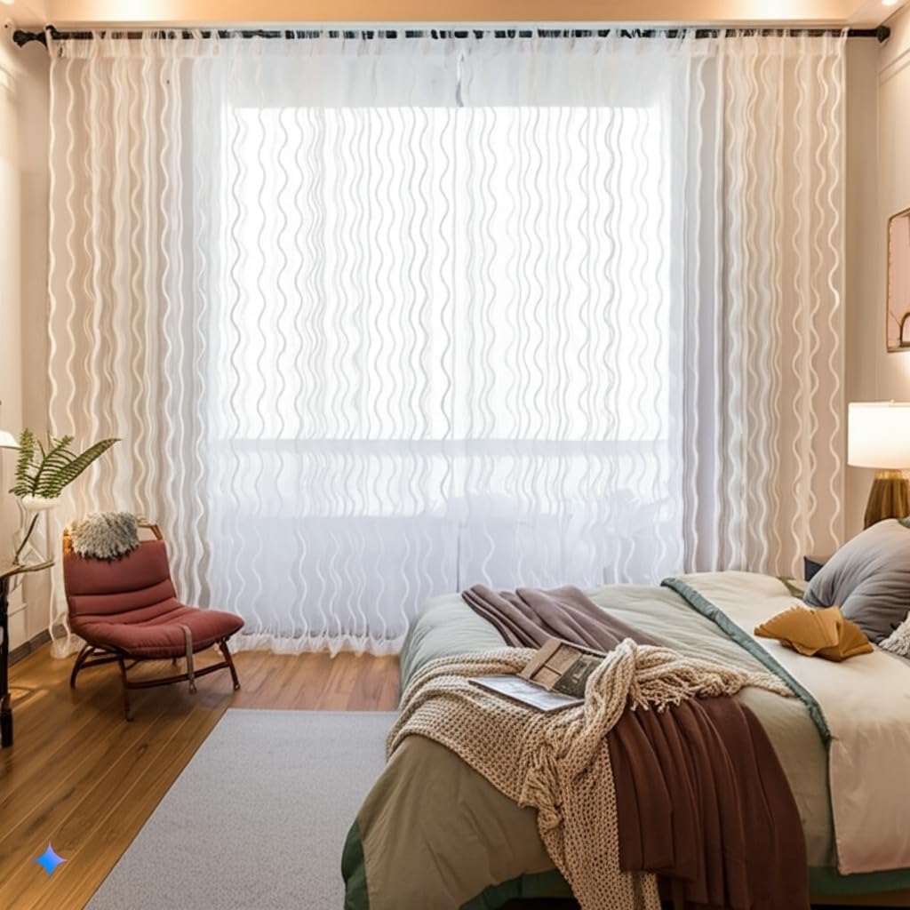 White Voile Sheer Curtains 95 inch Length Rod Pocket Window sheers Drapes Transparent Light Filtering Privacy Home Office Living Room Kitchen Bedroom Curtains 2 Panels Set 47" W x 95" L