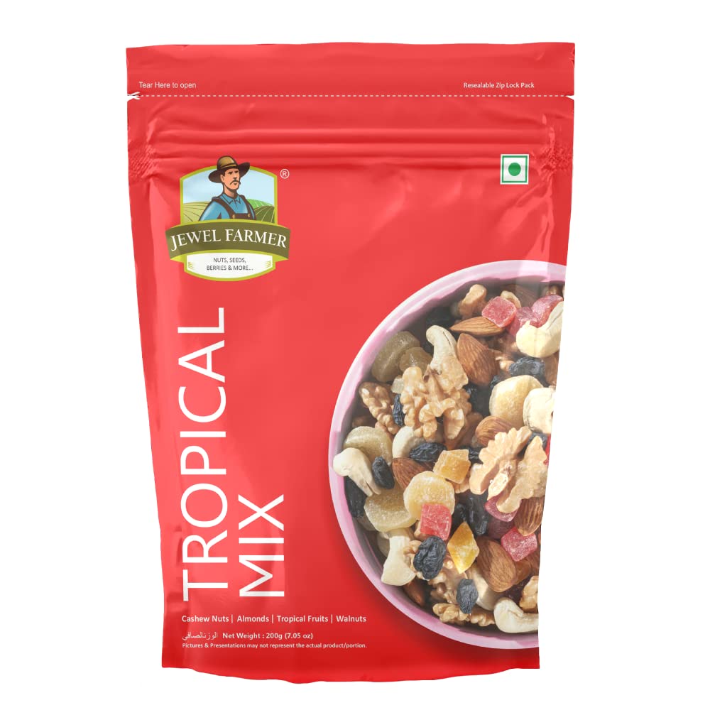 JEWEL FARMER Tropical Mix with Almonds, Cashewnuts, Pineapple, Black Raisins, Papaya, Dried Mango, Walnut, Assorted Fruits & Nuts (200g) (B0C46QDCMZ) Amazon Price History, Amazon Price Tracker
