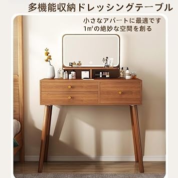 Mirror Table Vanity Dresser Desk Set with Drawers, Storage with Lighted Mirror, Adjustable Brightness, Vanity Desk with 3 Drawers and Shelves, Suitable for Living Room, Bedroom Living Room 39.4