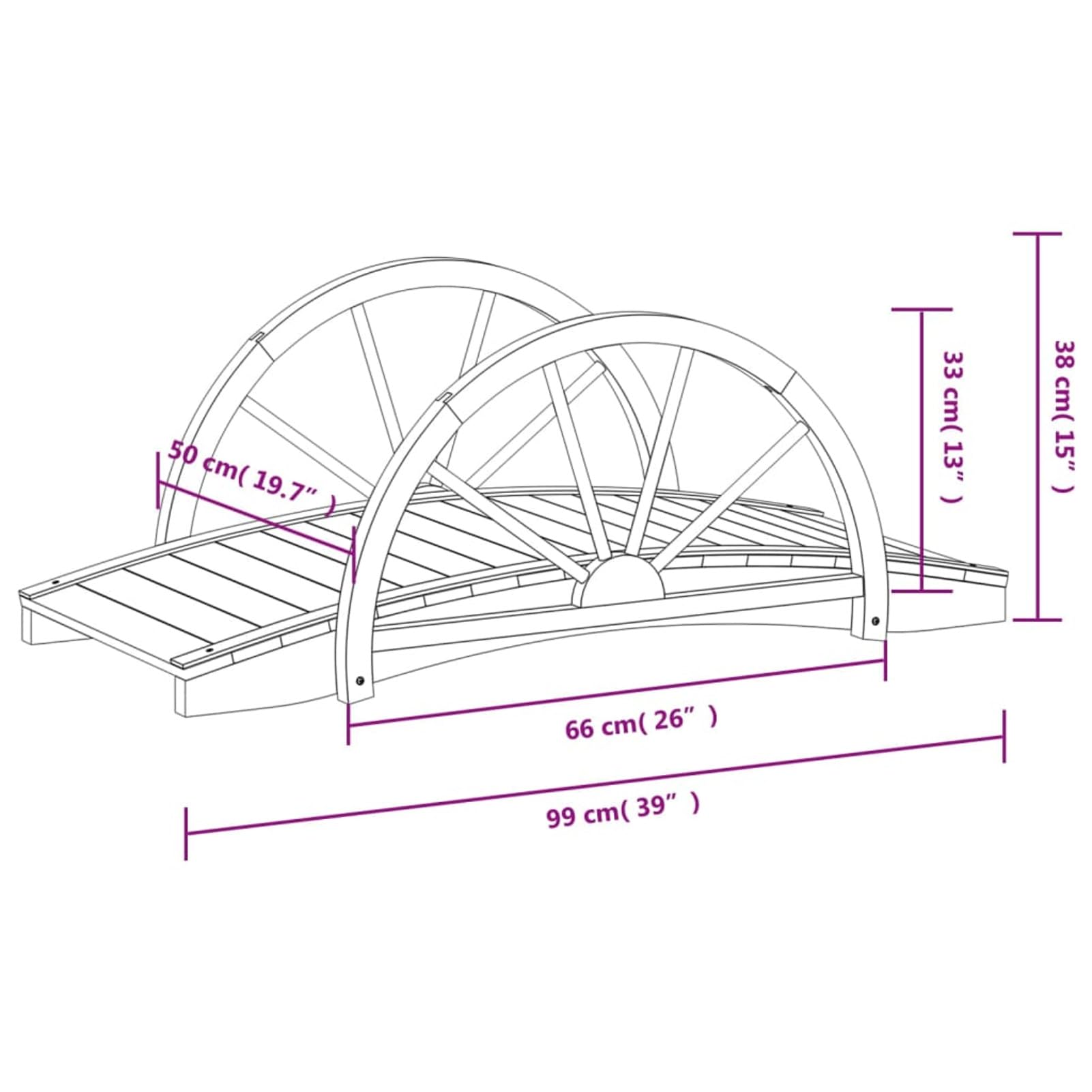 Homgoday Pont de jardin avec demi-roue 99 x 50 x 38 cm en bois massif