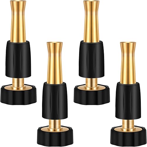 Paquete de 4 boquillas de latón resistentes de 34 pulgadas, boquilla de agua ajustable para jardín, pistola pulverizadora, boquilla de manguera