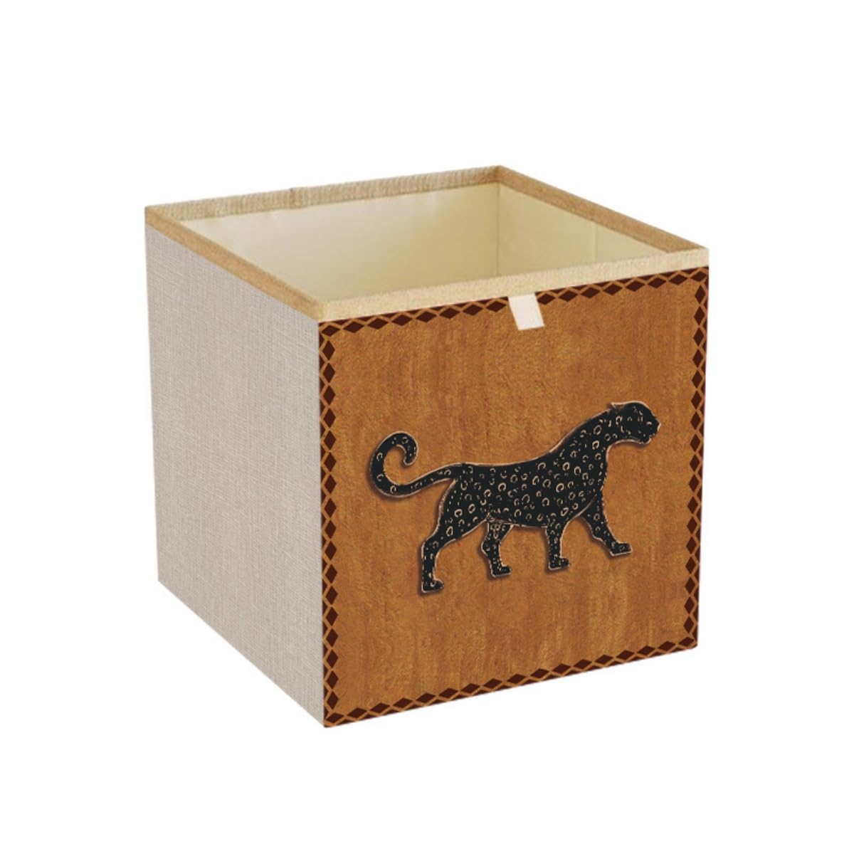 Surwin Collapsible Storage Boxes, Vintage-style Prints Oxford Fabric Storage Cube Unit, Organiser Basket Bin Drawers Containers for Closet Shelf Home Utility Room (Leopard,13x13x13in)