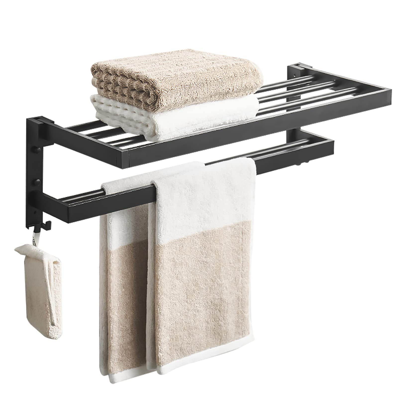 ACUIPP Faltbarer Handtuchhalter zur Wandmontage, multifunktionaler Aluminium-Handtuchhalter mit Zwei Handtuchhaltern und 4 Befestigungshaken für Badezimmer, Toilette/60 cm Decoration