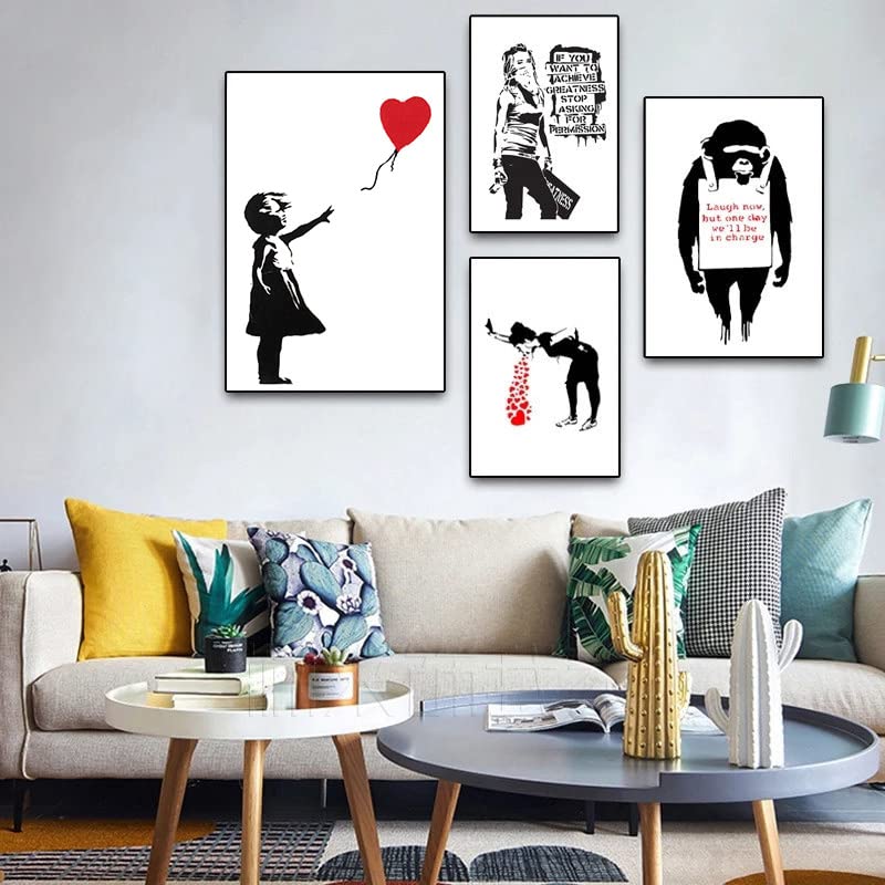 Amazon｜Banksy バンクシー アートパネル 赤い風船と少女 ネズミ
