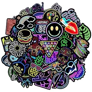 Neon Stickers Pack 50pcs Cool Bumper Sticker, Personalised Vinyl Decals, PVC Waterproof Vintage Pop Art Stickers for…