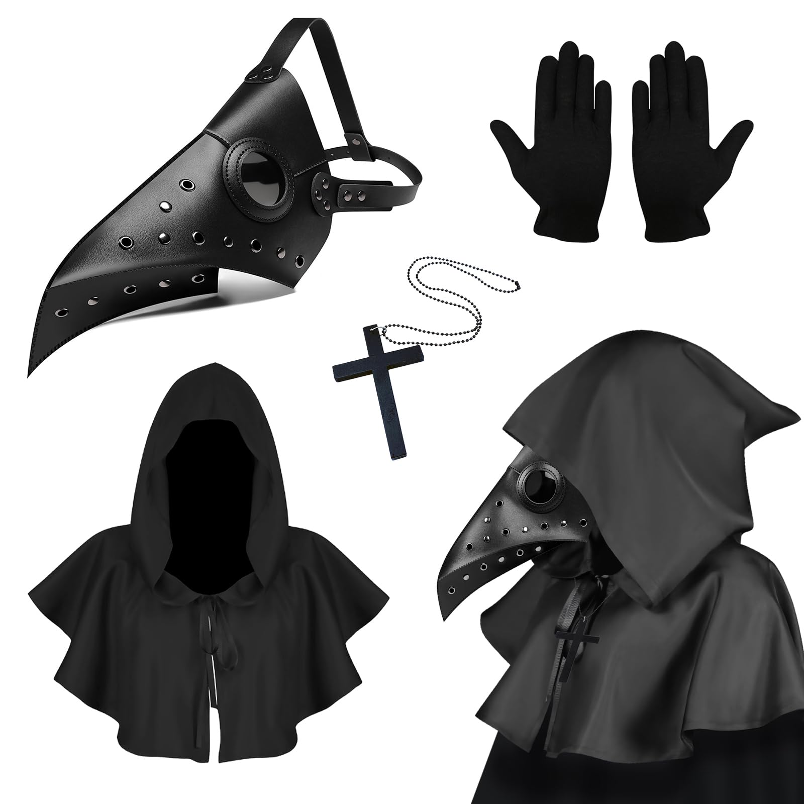 Kungfu Mall Plague Doctor Mask, Steampunk Long Nose Bird Mask, Halloween Bird Beak Mask, Halloween Costume Props Mask, Retro Leather Bird Mask for Halloween Cosplay Party Props