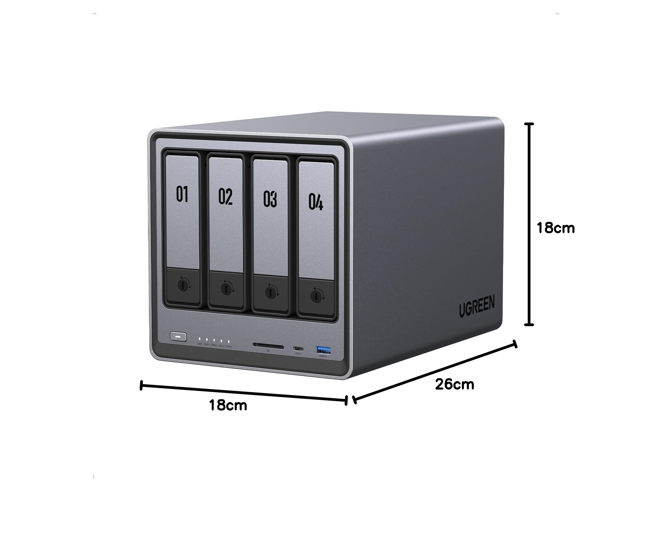 UGREEN NASync DXP4800, NAS de bureau 4 baies, processeur Intel N100 quadricœur, 8 Go de RAM DDR5, 32 Go eMMC, 2 emplacements 2,5 GbE, 2 emplacements M.2 NVMe, HDMI 4K, stockage en réseau (sans Disque)