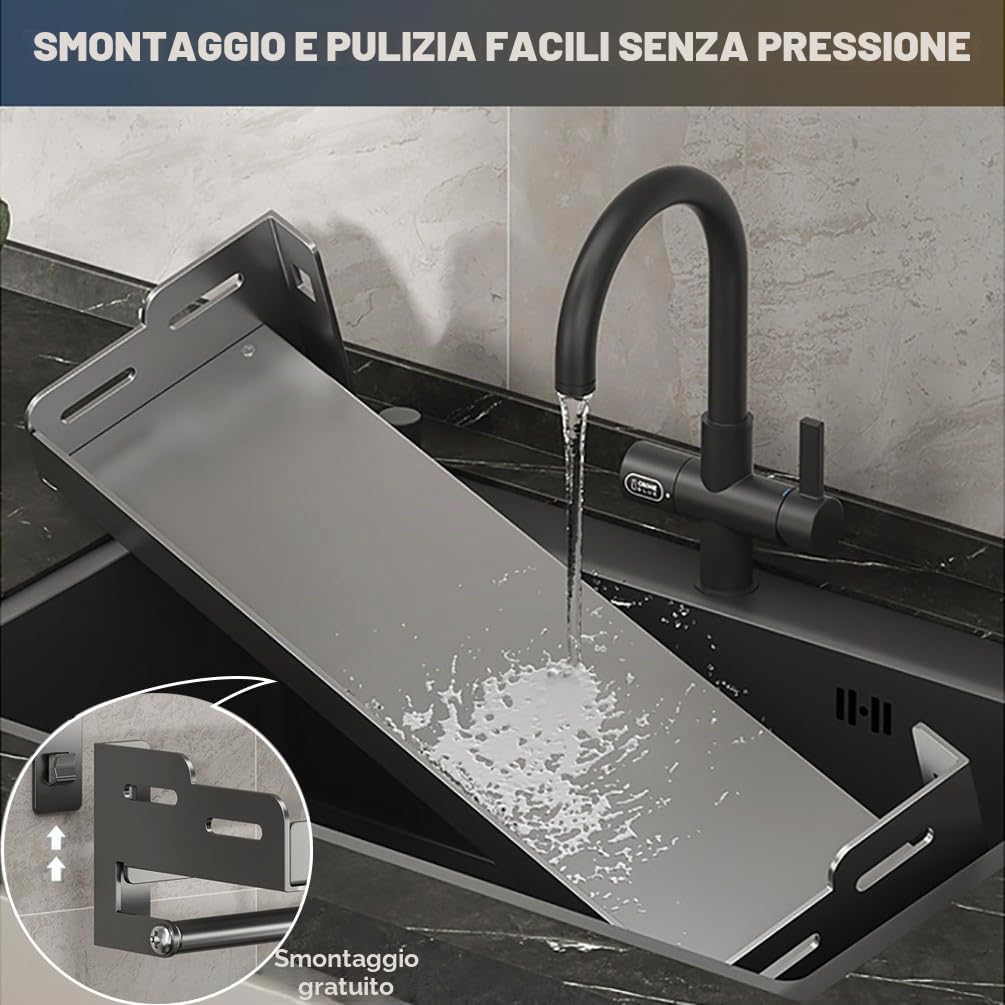 Mensola da cucina a parete con porta rotolo e ganci, portaspezie, senza trapano, organizer in metallo inox per appendere spezie e utensili, 60 cm