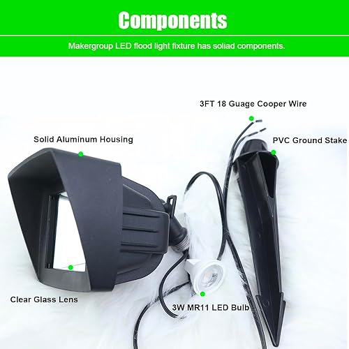 Miniatura 5 de Luz LED de inundación para exteriores, bajo voltaje, 12 V, bombilla LED MR11 reemplazable de 3 W, blanco cálido, 2700 K-3000 K, resistente a la