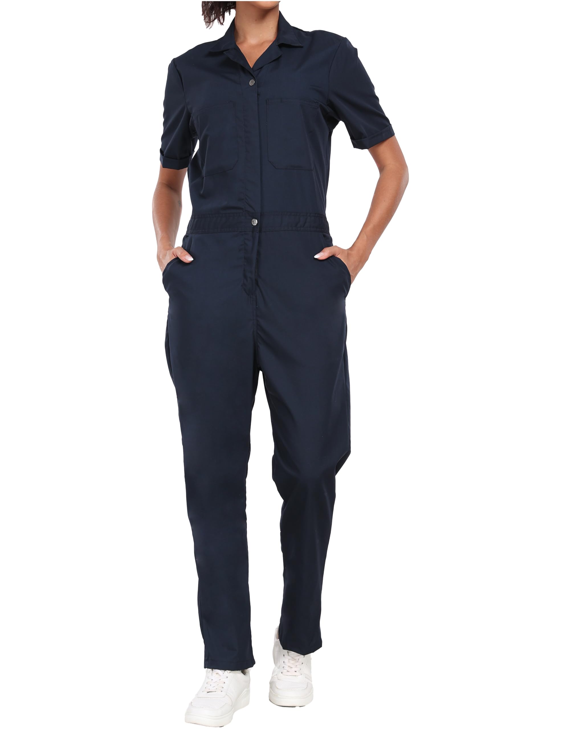 wantdo Coveralls for Women, Snap-Front Cotton Work Jumpsuits Twill Action Back