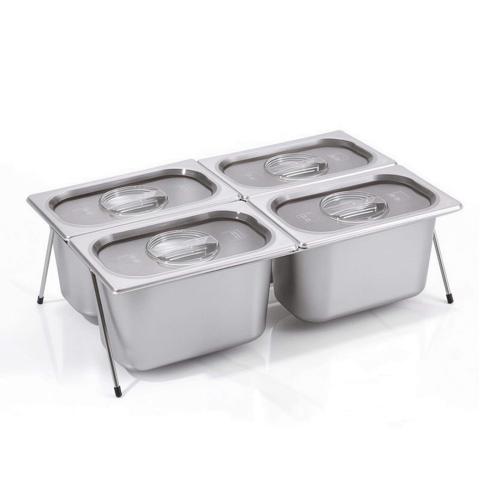 Vassoio a 4 Scomparti da Banco Vassoio in Acciaio con Supporto Professionale per Ristoratori, 4 Scomparti 15cm + Supporto 16cm