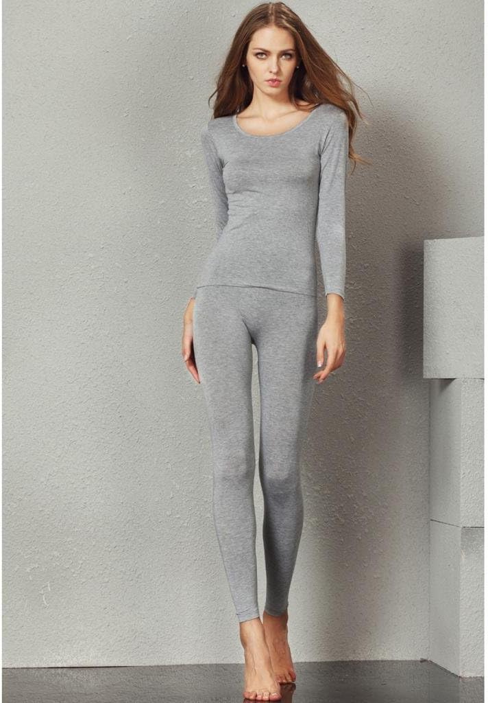 Liang Rou Women's Crewneck Long Johns Ultra Thin Modal Thermal Underwear Top & Bottom Set - Image 2