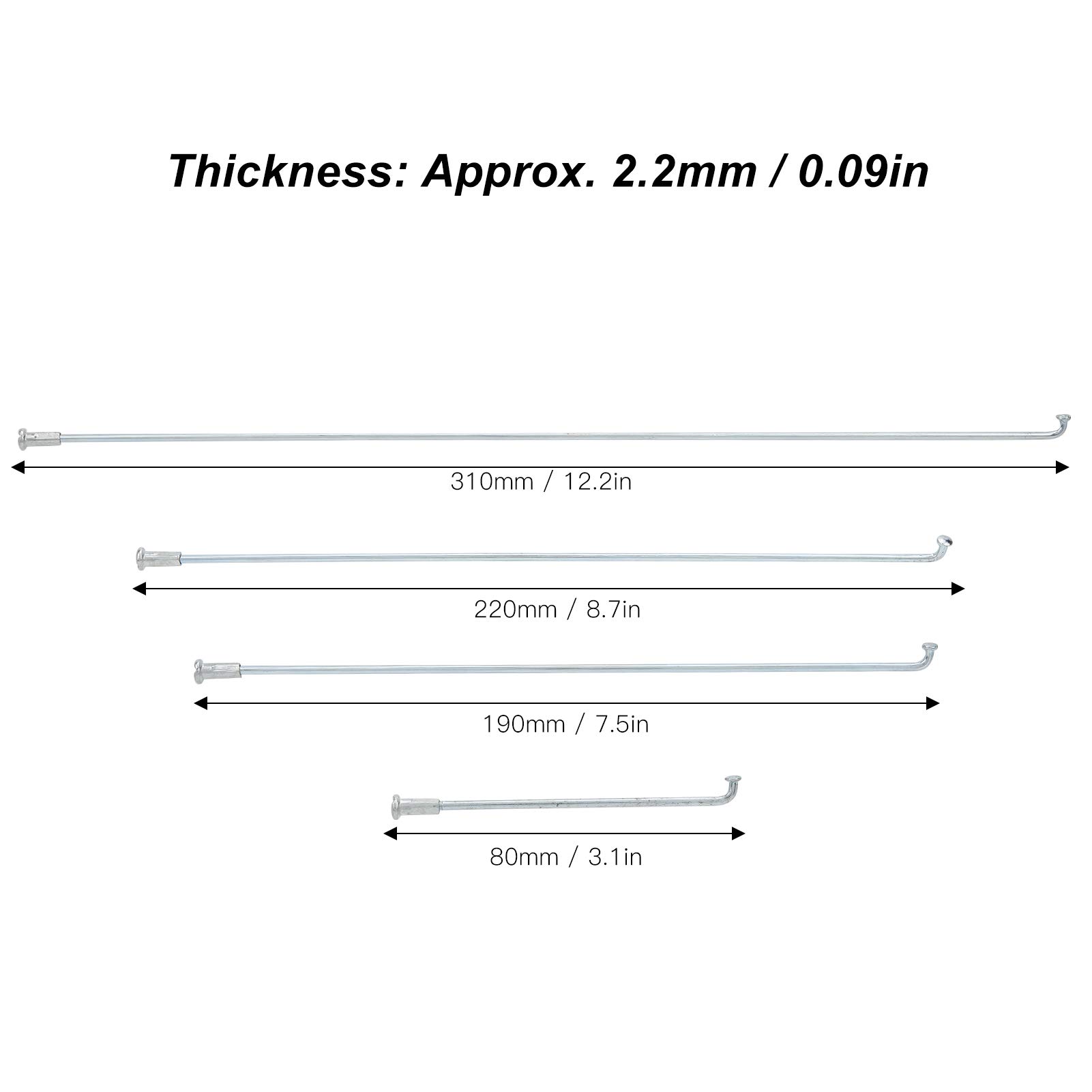 Lot de 10 rayons de vélo - En acier inoxydable - 13 G - 2,2 mm