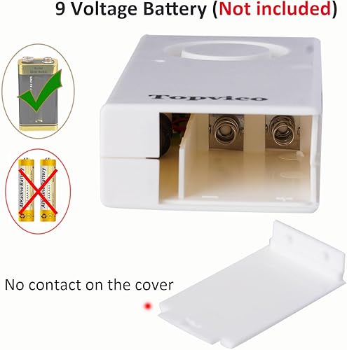Miniatura 5 de Topvico Detector de fugas de agua, sirena fuerte de 120 dB, alimentado por batería de 9 V (no incluida), sensor de alarma para calentador de agua de