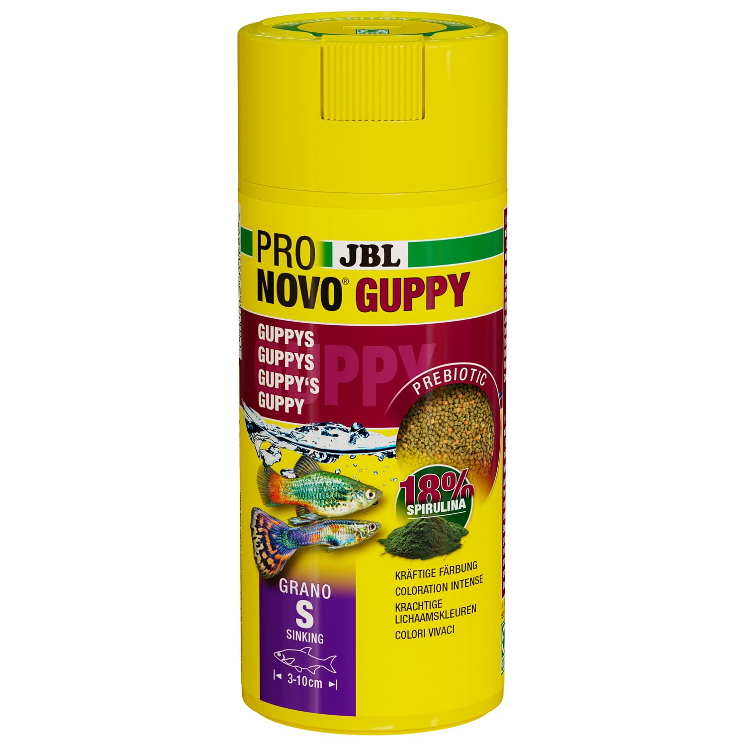 JBL PRONOVO Guppy Grano - Pienso granulado para Peces, dosificador de Clic, tamaño S, 250 ml