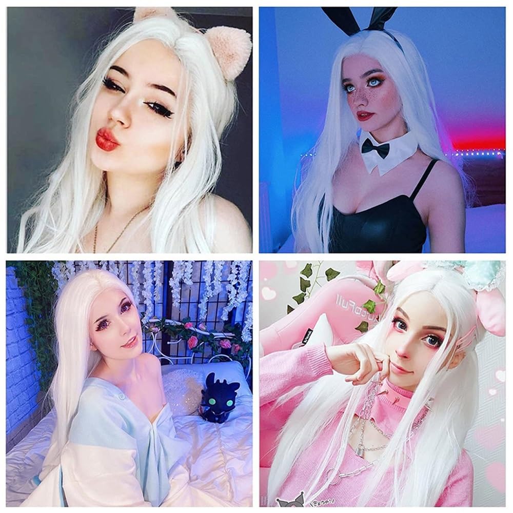Wig Women's Front Lace Mid-length Straight Hair White Cosplay Role-playing Wig 70cm(Black and white)