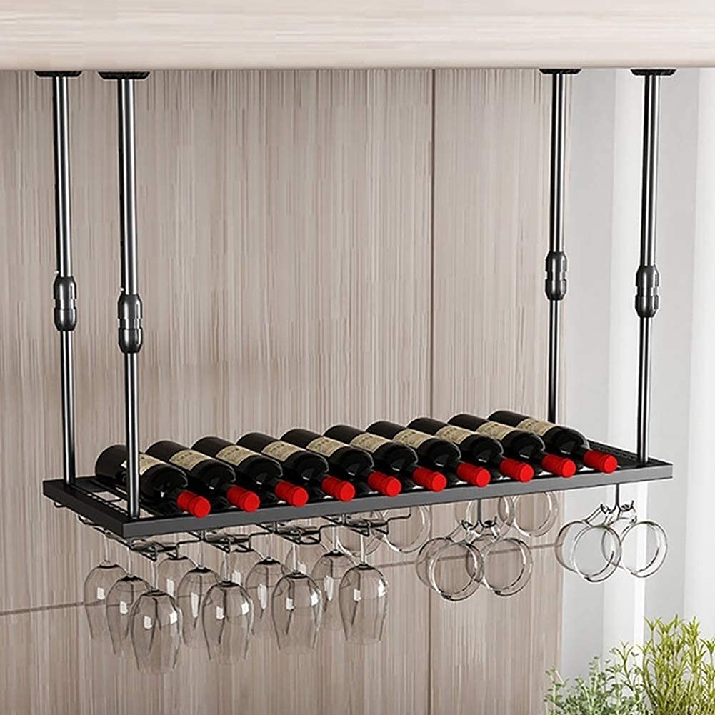 Décoration verres à pied avec étagère suspendue noire style loft