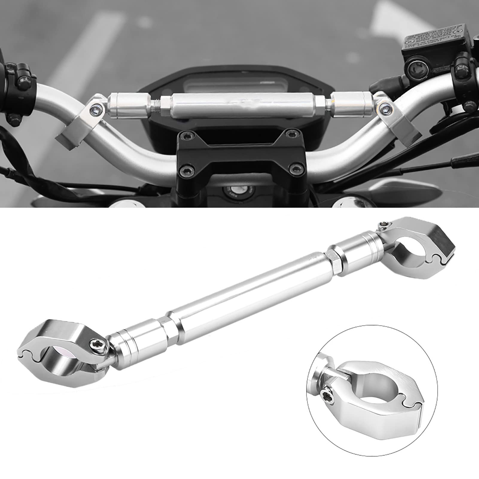 Barre d'équilibre universelle en alliage d'aluminium de 22 mm pour guidon de moto - Accessoires de levier de renfort (argenté) - Support universel pour guidon de moto