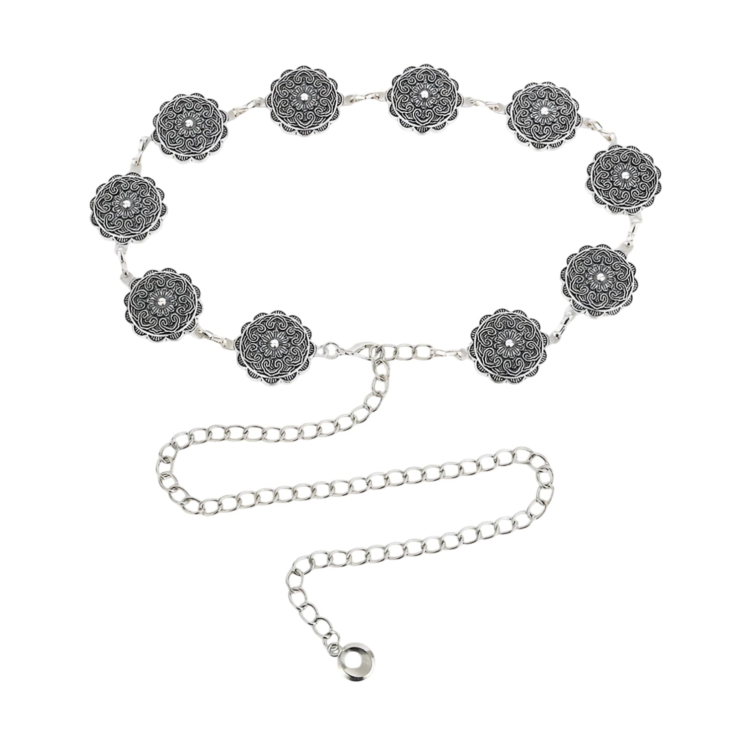Adjustable Waist belt For Women's Cross Border Flower Silver Metal With Dress, Shirt Decorative Waist Chain (Silver)-image-4