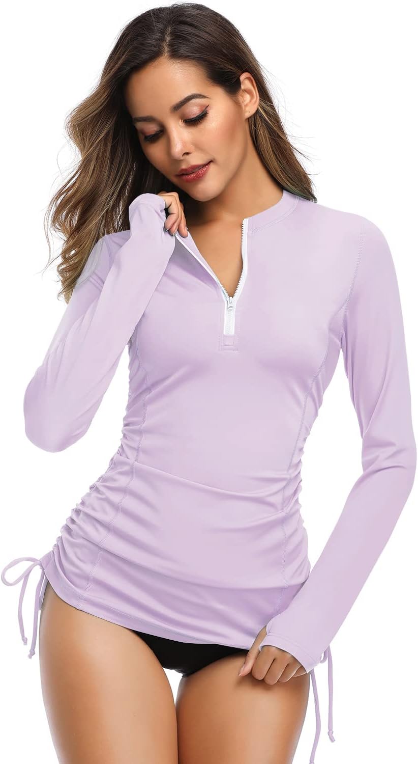 HISKYWIN Women's Long Sleeve UV Sun Protection Rash Guard Side Adjustable Wetsuit Swimsuit Top