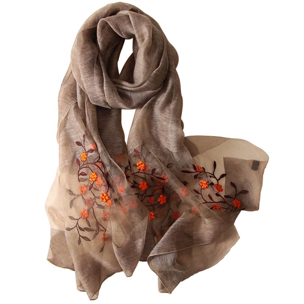 AlyseeAlysee Women Lovely Silk&Wool Mixed Floral Embroidered Scarf Shawl Wrap