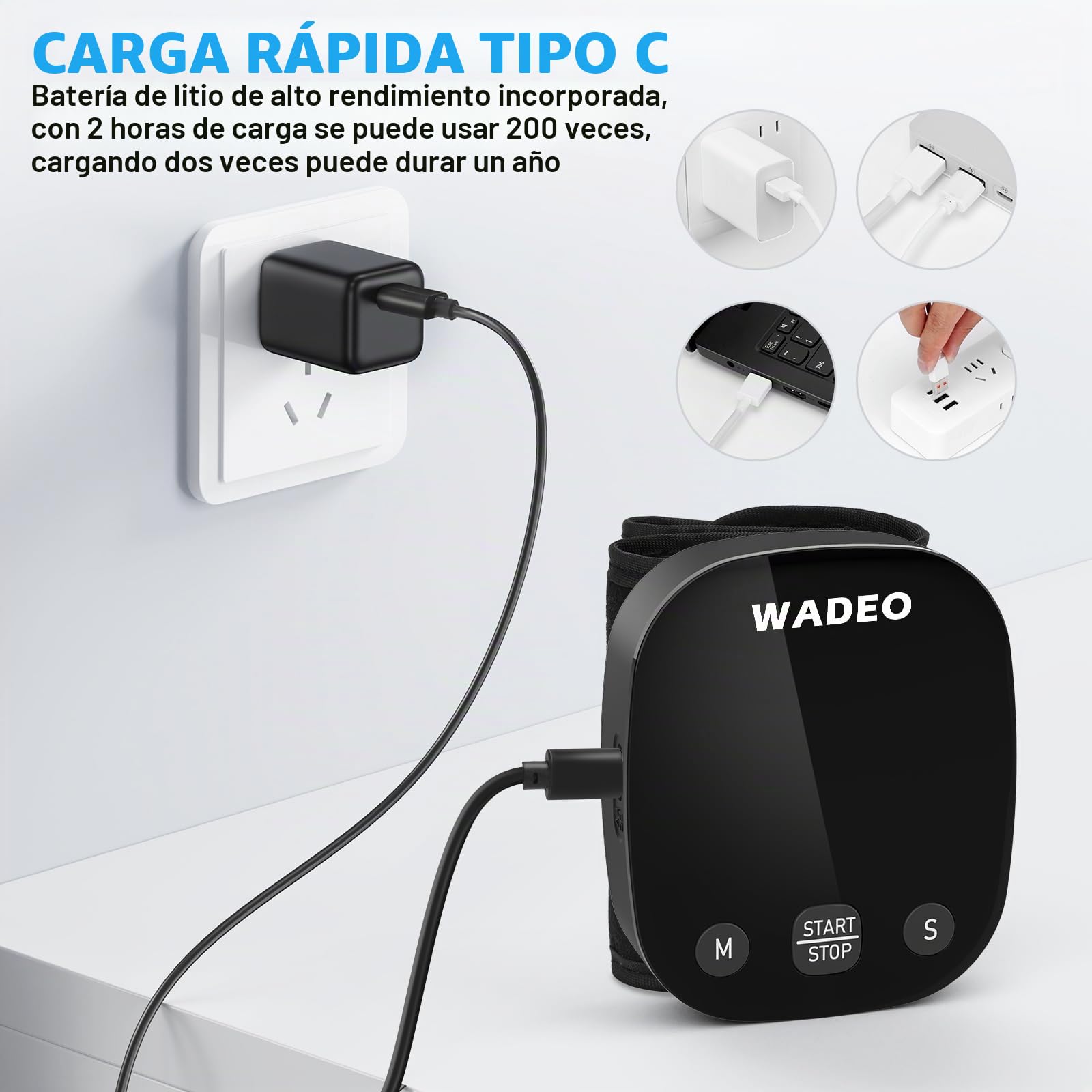 WADEO Tensiómetro digital de muñeca con pantalla LCD, función de voz, memoria para 2 x 99 lecturas, tensiómetro portátil con detección de arritmias para uso doméstico o fuera de casa