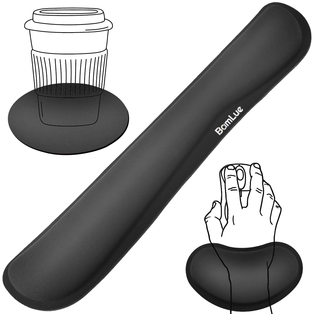 Keyboard Wrist Rest, Memory Foam Pad Set for Easy Typing & Pain Relief for Laptop, Office & Home, Ergonomic Sets for Keyboard, Gel Mouse Wrist Rest, Smooth Fiber Cushion Wrist Support-Black