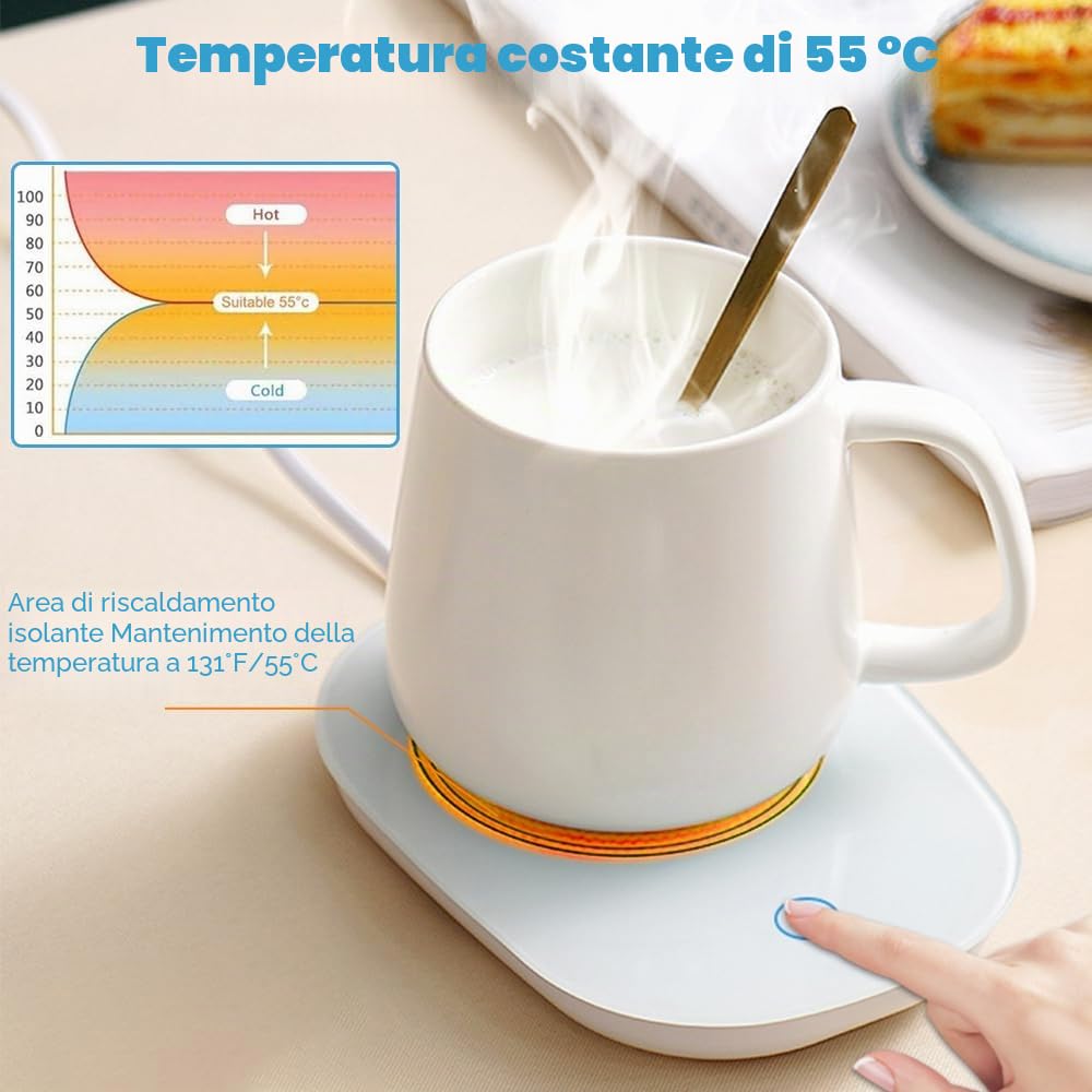 Scalda Tazza, Sottobicchieri Riscaldante Scalda Bevande Moderno caffè tè latte elettrico riscaldatore tazza temperatura costante 55 gradi per Caffè Tè e Latte Spina EU - bianco