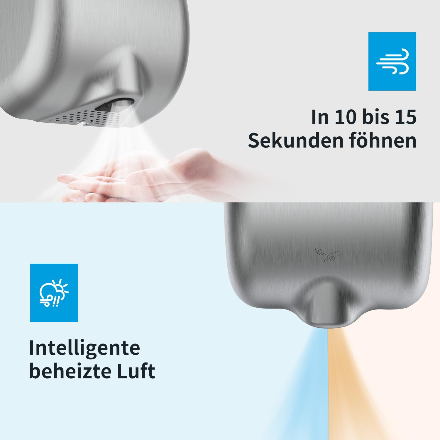 AIKE Elephant Power Händetrockner Mit HEPA-Filter, Gewerblich Hochgeschwindigkeit, Auto Warmluft, Edelstahlgehäuse AC220V-240V, AK2800BH