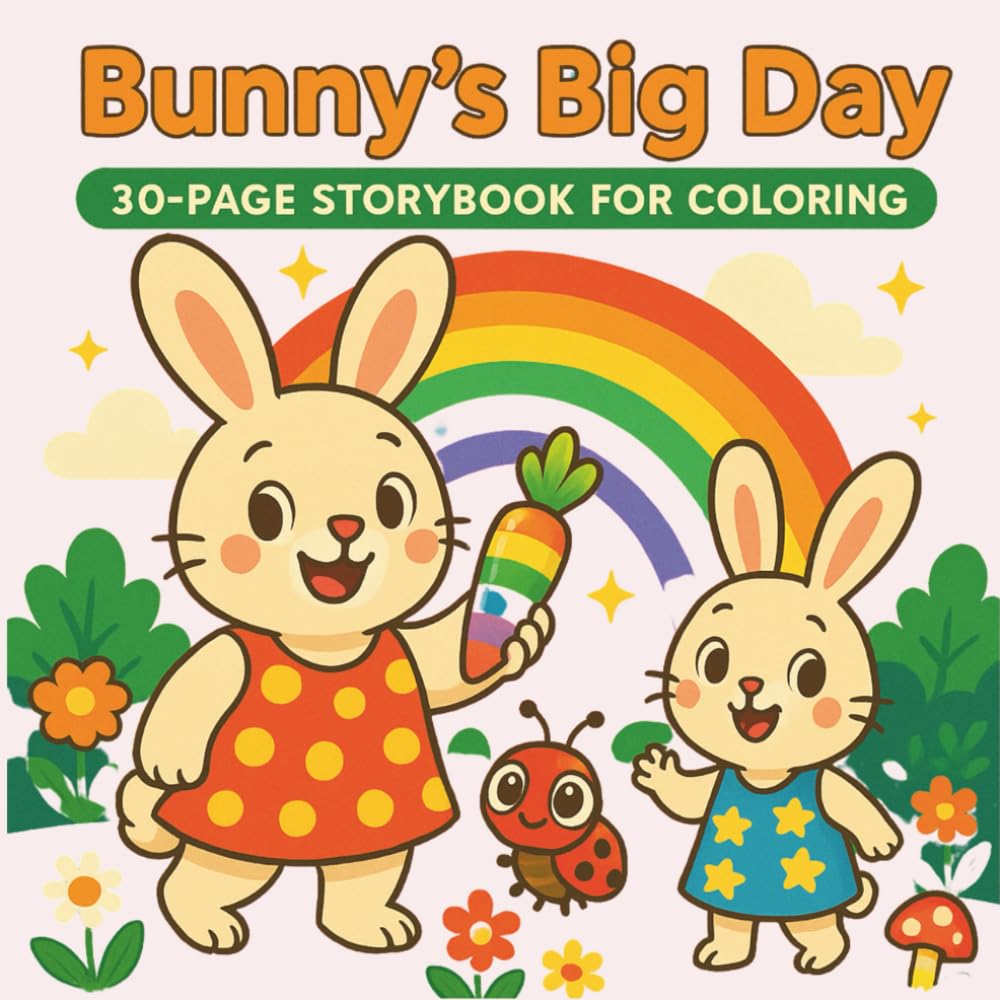 Bunny's Big Day: 30-Page Story Book For Coloring