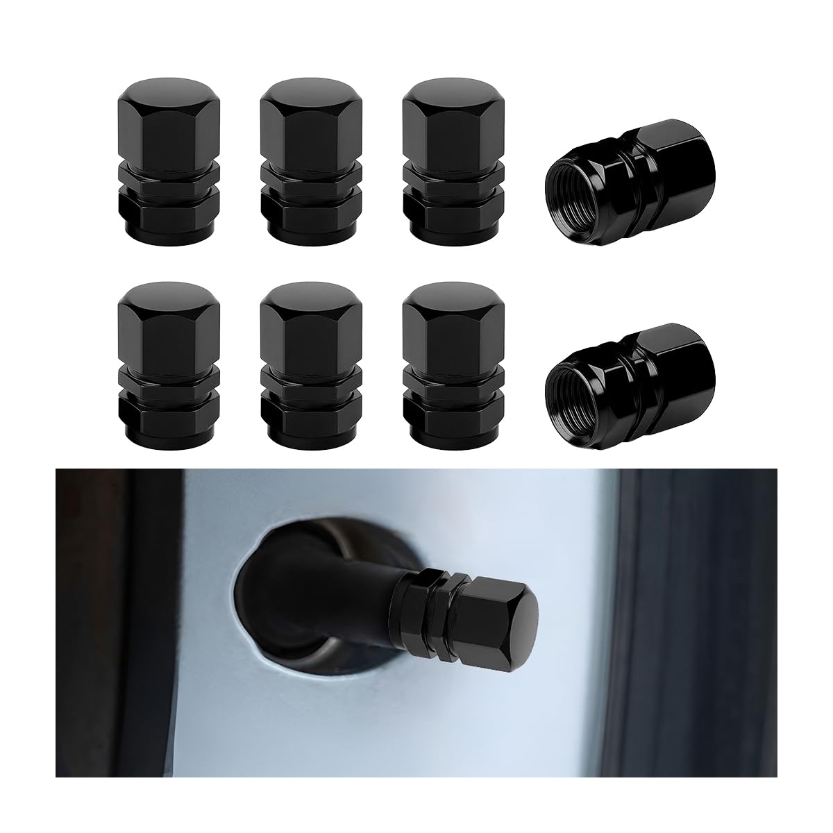 Osilly Aluminum Tire Valve Stem Caps, Black