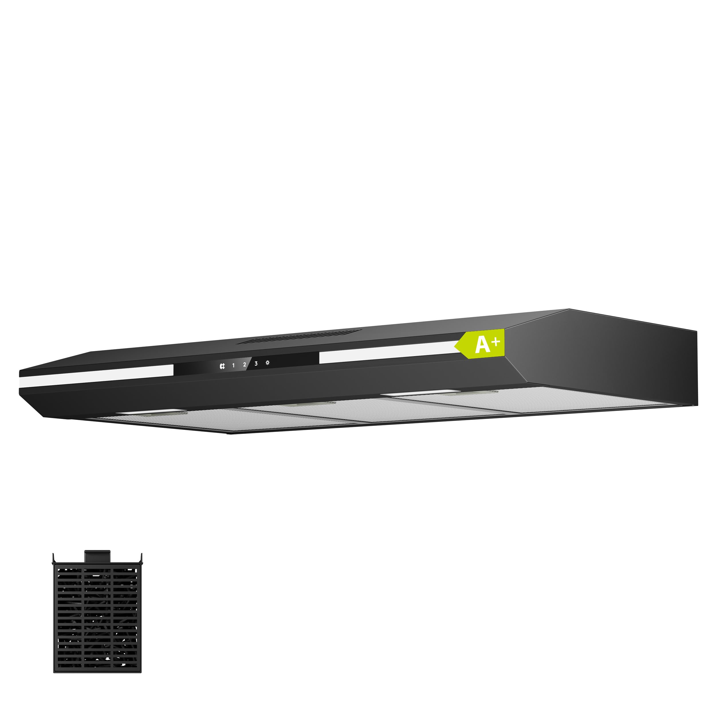 CIARRA CBCB90921 Dunstabzugshaube 90 cm Unterbau Umlufthaube Touch-Bedienung 3 Leistungsstufen Aktivkohlefilter Schwarz