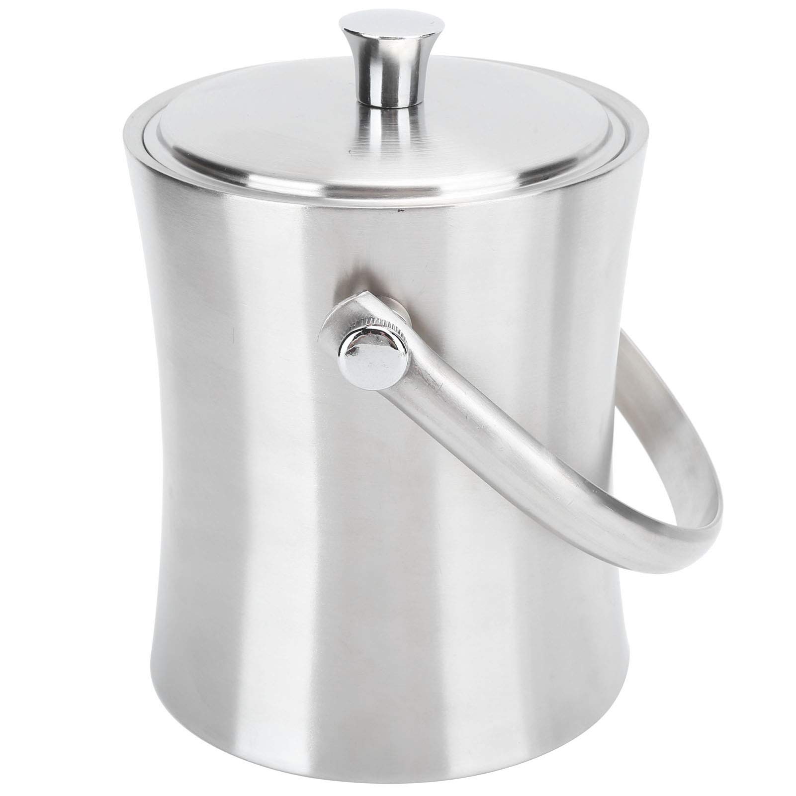 Cubo de hielo de 1 l con tapa y pinza para hielo, cubo pequeño para champán, cubo de acero inoxidable con aislamiento de doble pared, cubo de vino de metal galvanizado con asa de transporte, enfr