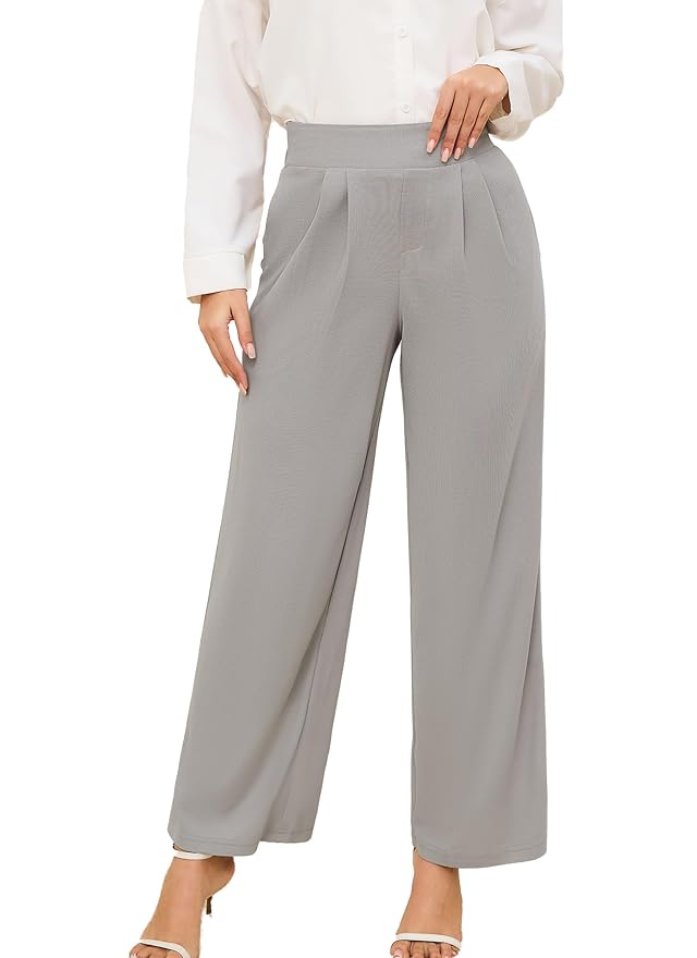 HVT Wide Leg Pants for Women High Elastic Waisted Work Pants Business Palazzo Trousers with Pockets