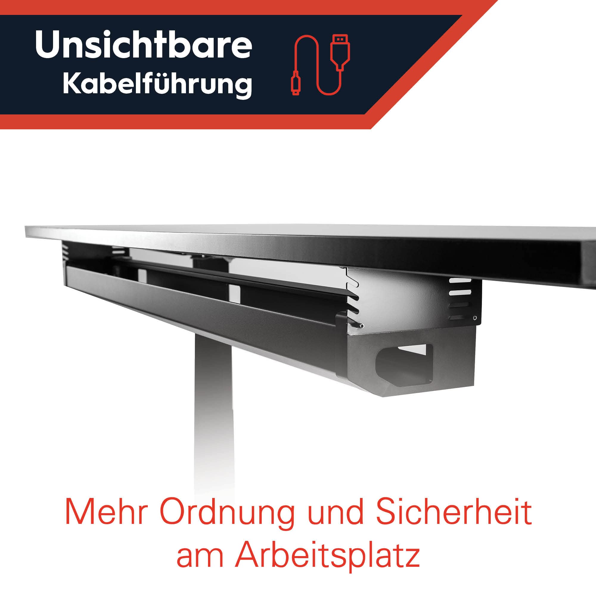 Premium Kabelwanne 120cm, abklappbar | Der Kabelkanal für effektives Kabelmanagement am Schreibtisch für Dein Büro | Kabelhalter (weiß)