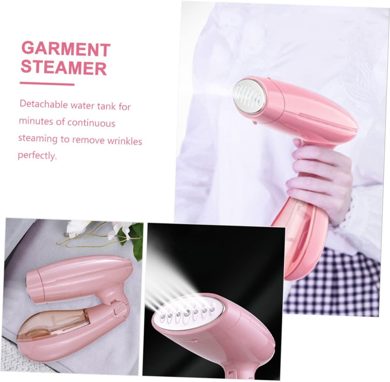 110v Portable Handheld Garment Steamer for Travel Compact Design Detachable Water Tank Efficient Wrinkle Remover for Plug Pink