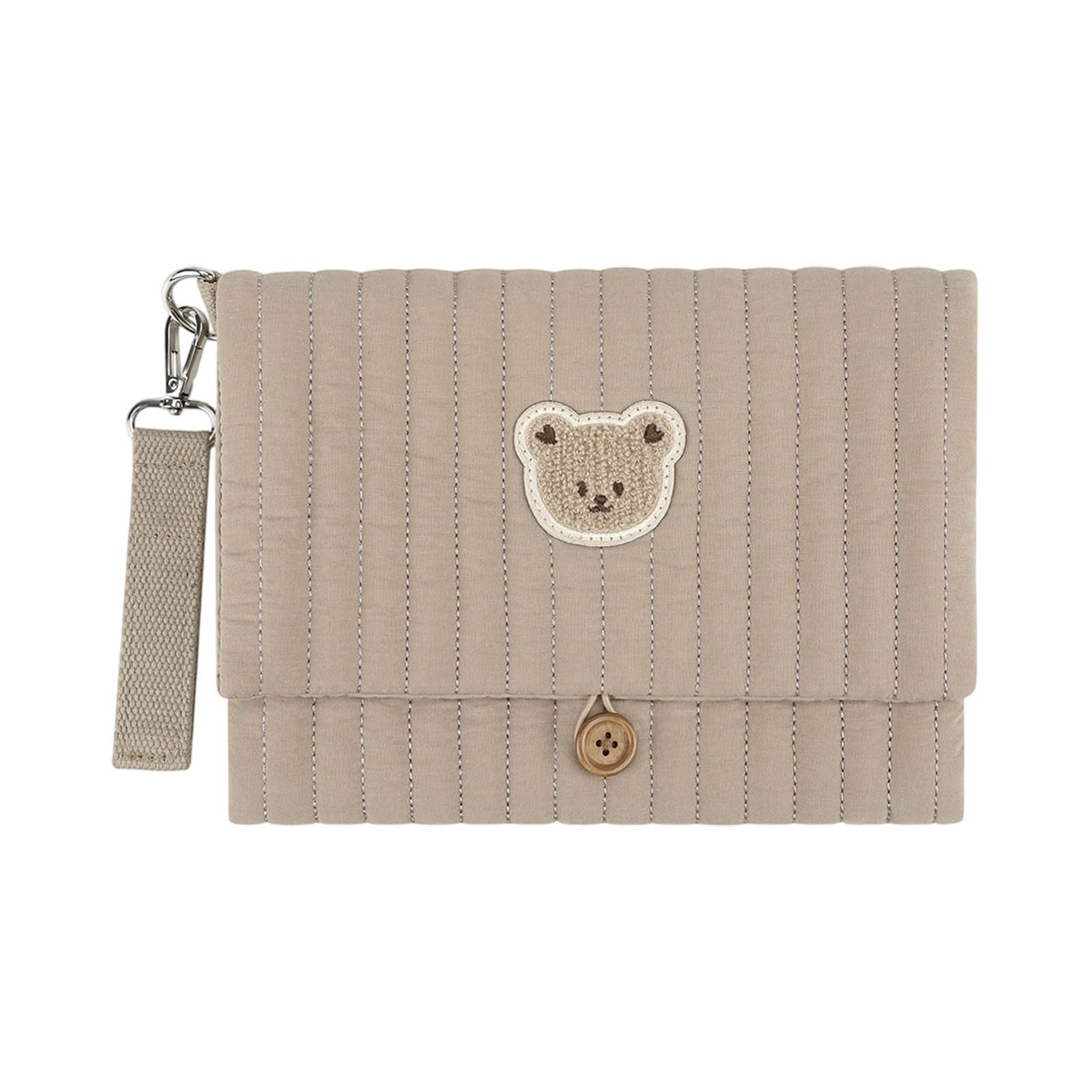 Cute Bear Baby Diaper Bag Organizer, Folding Diaper Clutch Bags with Multiple Pockets, Mini Travel Storage Bag with Stroller Attachment, Wipes Pocket for Mom, Shopping, Daycare, Camping (Khaki)