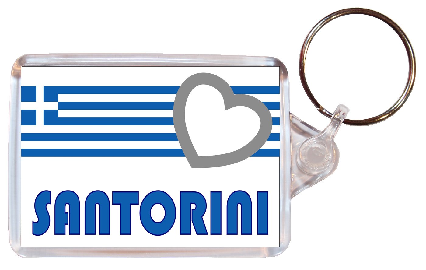Baked Bean Store Santorini - Love Greece/Greek Towns & Cities Flag- Double Sided Large Keyring Name Tag Souvenir/Gift/Present