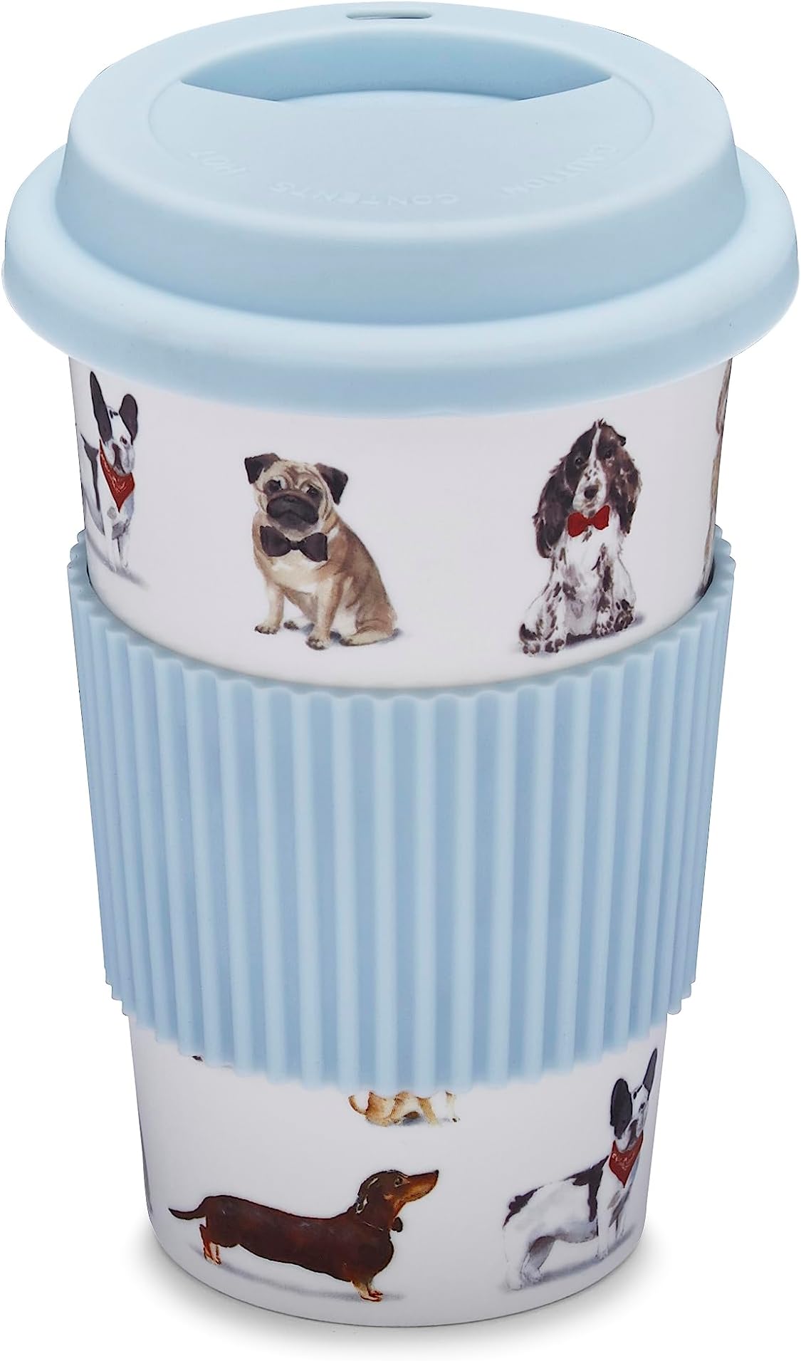 Cooksmart British Designed Travel Cup with Silicone Band | Travel Mugs for Hot Drinks Perfect for On The Go | Hot Drinks Travel Mug with Lovely Designs - Curious Dogs