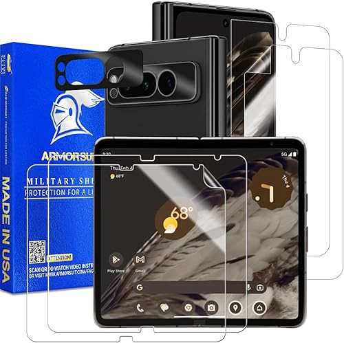 ArmorSuit Paquete de 2+2 protectores de pantalla diseñados para Google Pixel Fold + protector de película de vinilo negro mate metálico para lente