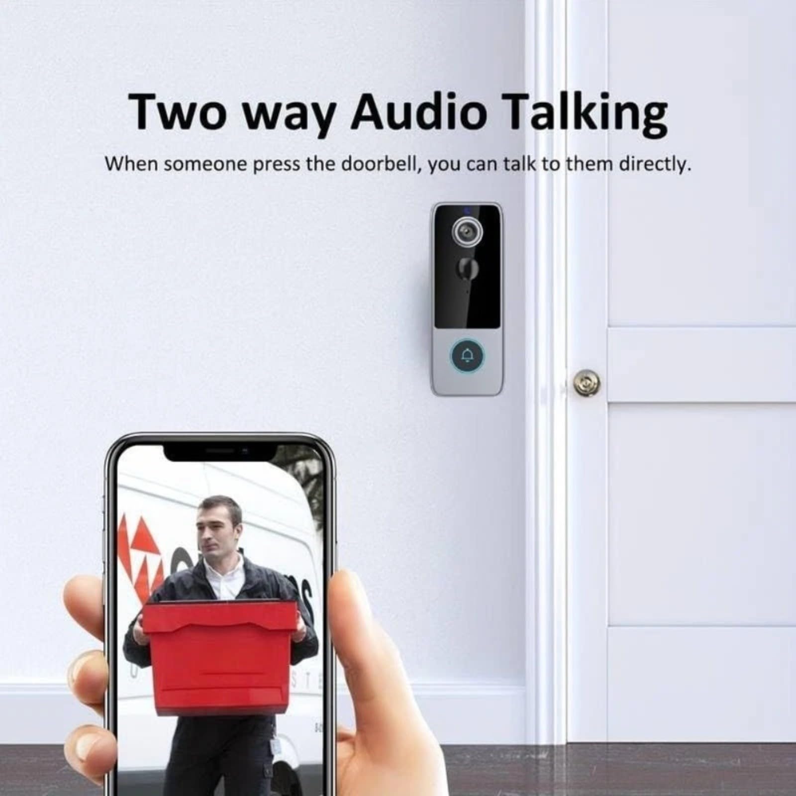 Videocitofono intelligente wireless con batteria da 4000 mAh, videocamera HD 720P, audio bidirezionale, rilevamento del movimento, impermeabile IP65, per visione notturna, WiFi 2.4G