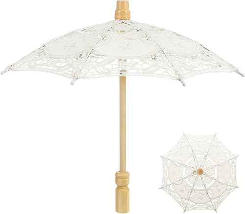 STOBOK Paraguas de encaje, 11.8 x 11.8 in, color blanco, vintage, para boda, novia, sombrilla de encaje, paraguas pequeño de encaje con asa para