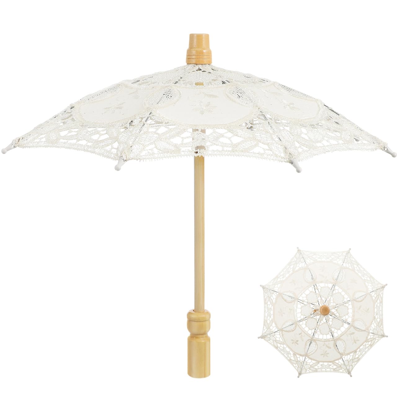 STOBOK Elegant Lace Wedding Umbrella, 11.81in Small Beige Cotton Parasol with Vintage Handle for Bride Photoshoots & Decor, Romantic Party Accessory for Weddings, Dollhouses, and Special Occasions