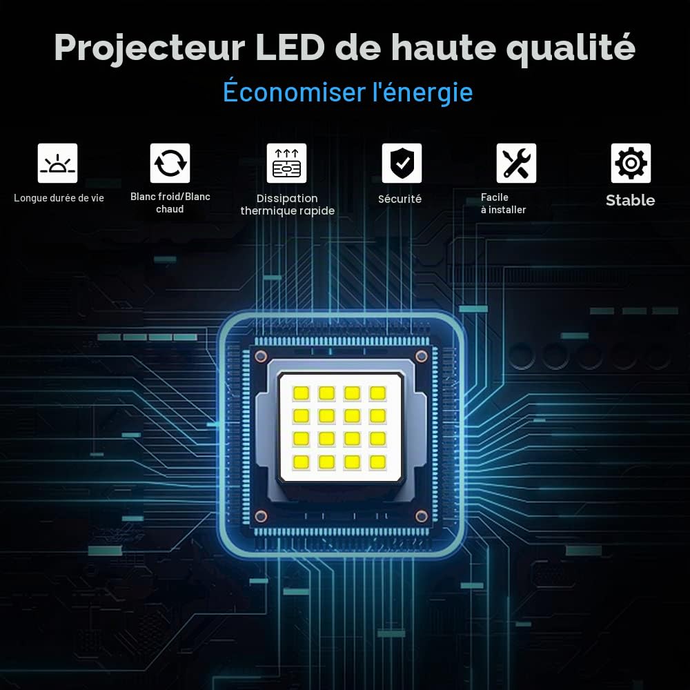 Randaco Lot de 4 spots extérieurs LED 50W Blanc Froid, Projecteur LED extérieur puissant 4250LM 6000K d'éclairage de sécurité, IP66 étanche Éclairage LED pour Cour, allées(sans prise)