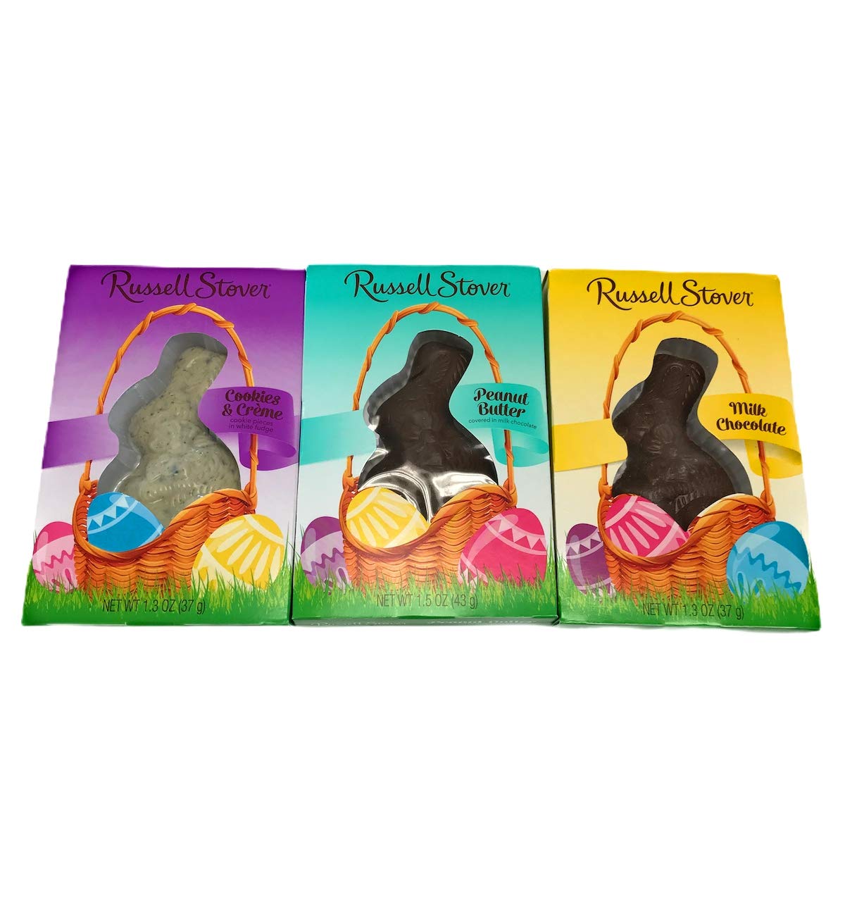 Russell StoverBunny Rabbits - 1 Each Solid Milk Chocolate, Peanut Butter, Cookies 'N Cream, 3 Pack, 1.5 Oz. Each