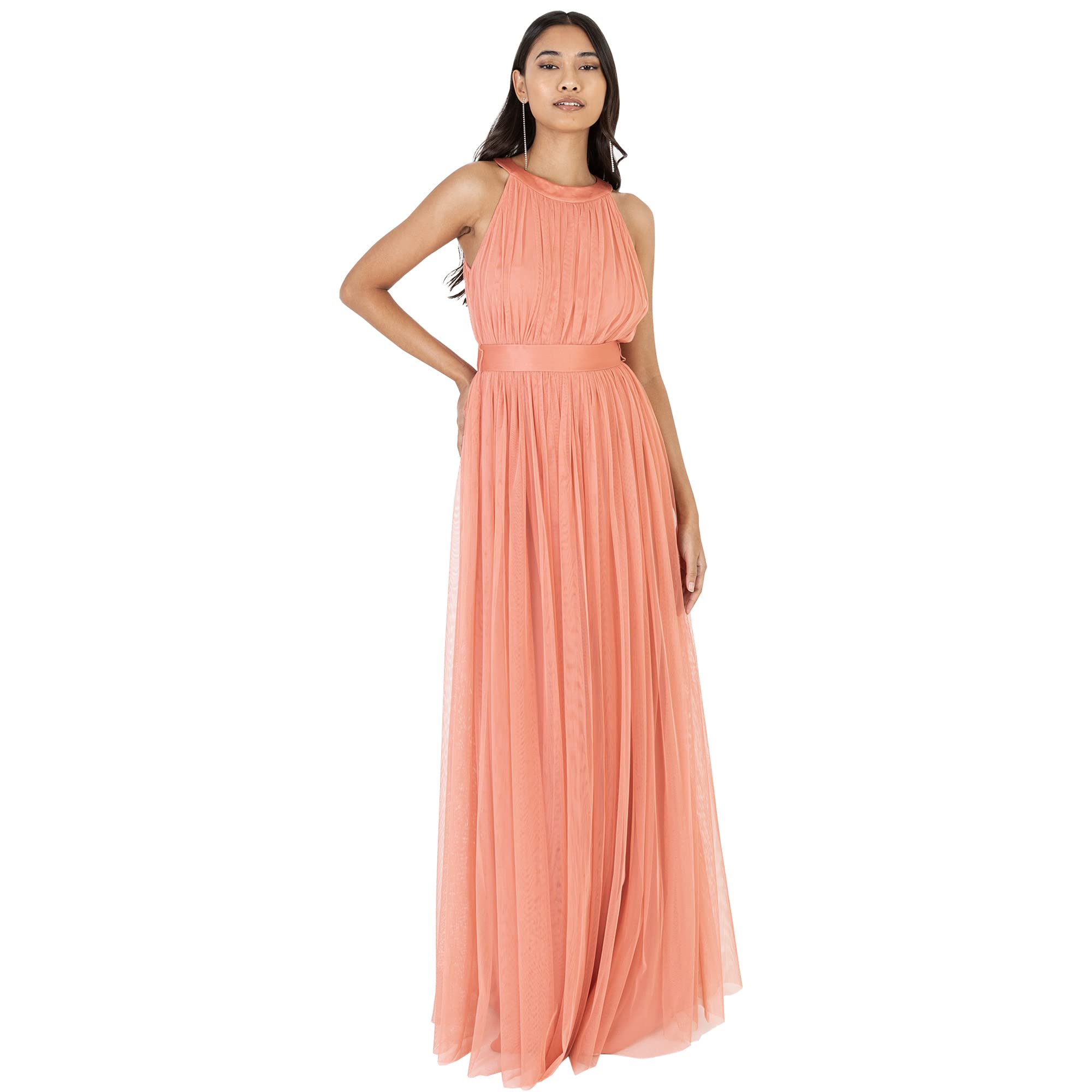 Ladies Maxi Dress for Women Halter Neck Long Sleeveless with Belt A Line Evening Gown Ball Prom Wedding Guest Bridesmaid